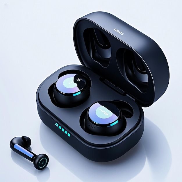 black wireless earbuds in a charging case with white background premium ai generated image (2)
