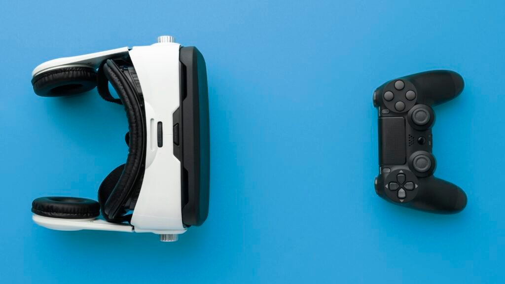Home top view virtual reality headset with joystick